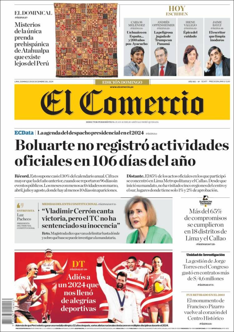 Portada de El Comercio (Per&uacute;)