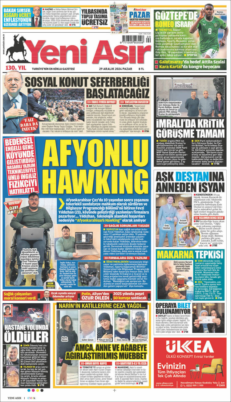 Portada de Yeni Asır (Turqu&iacute;a)