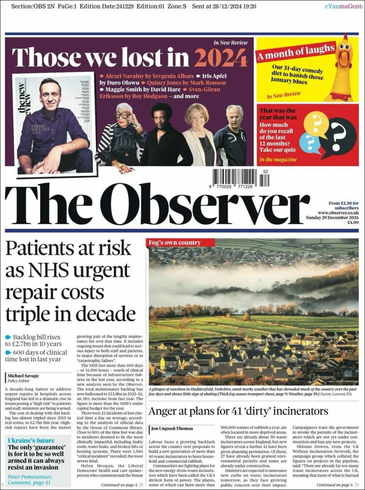 Portada de The Observer (Reino Unido)