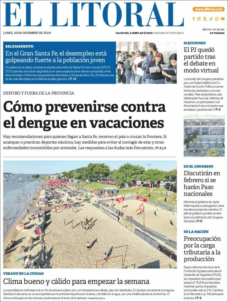 Portada de Diario El Litoral (Argentina)