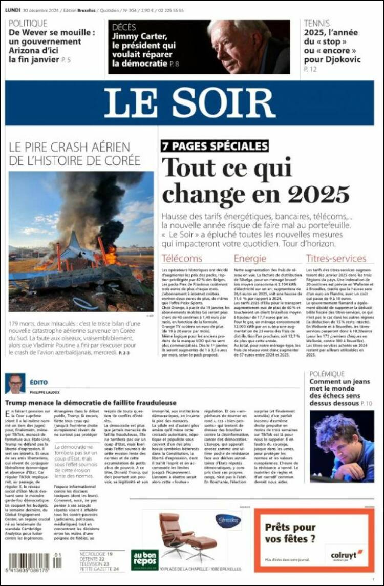 Portada de Le Soir (B&eacute;lgica)