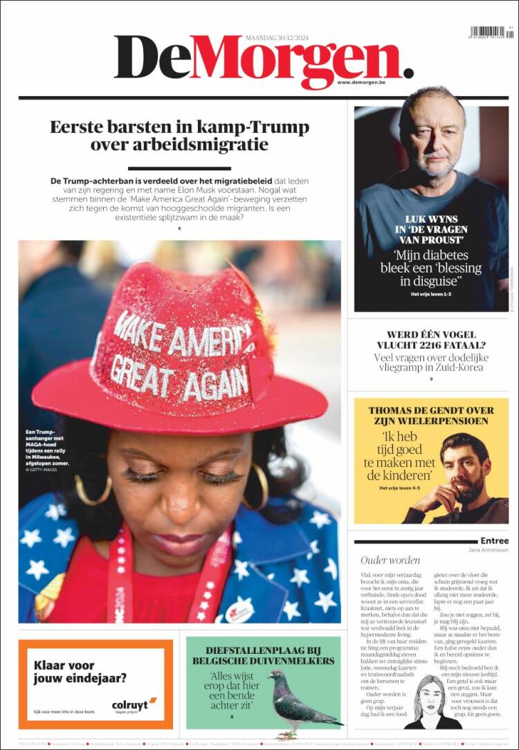 Portada de De Morgen (B&eacute;lgica)