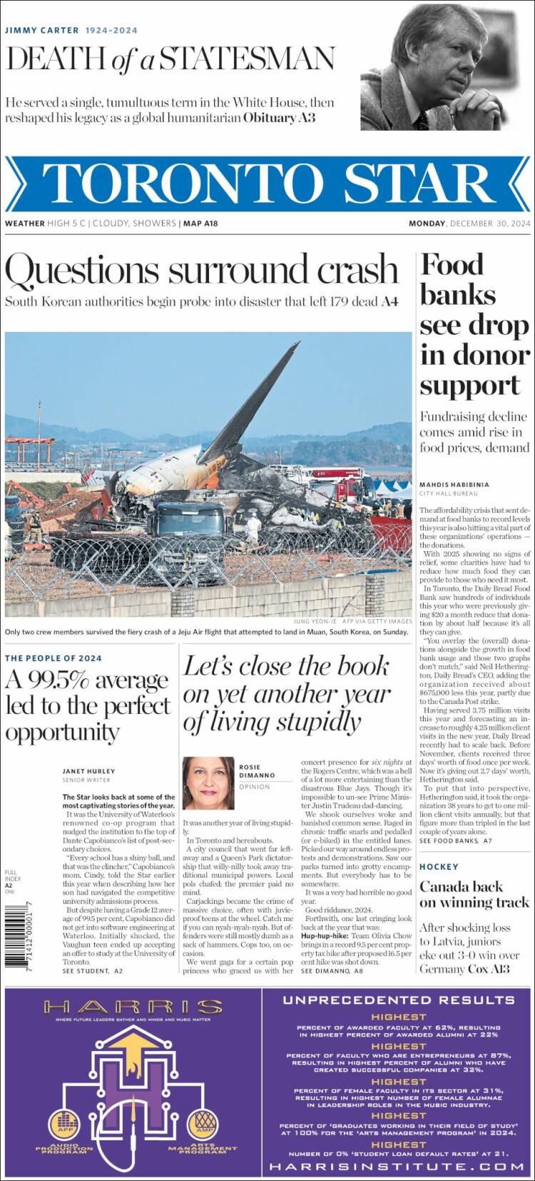 Portada de The Toronto Star (Canada)