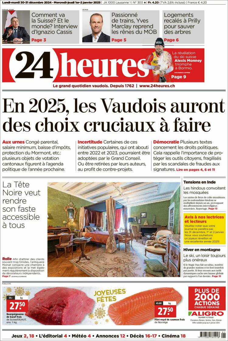 Portada de 24 Heures (Suiza)