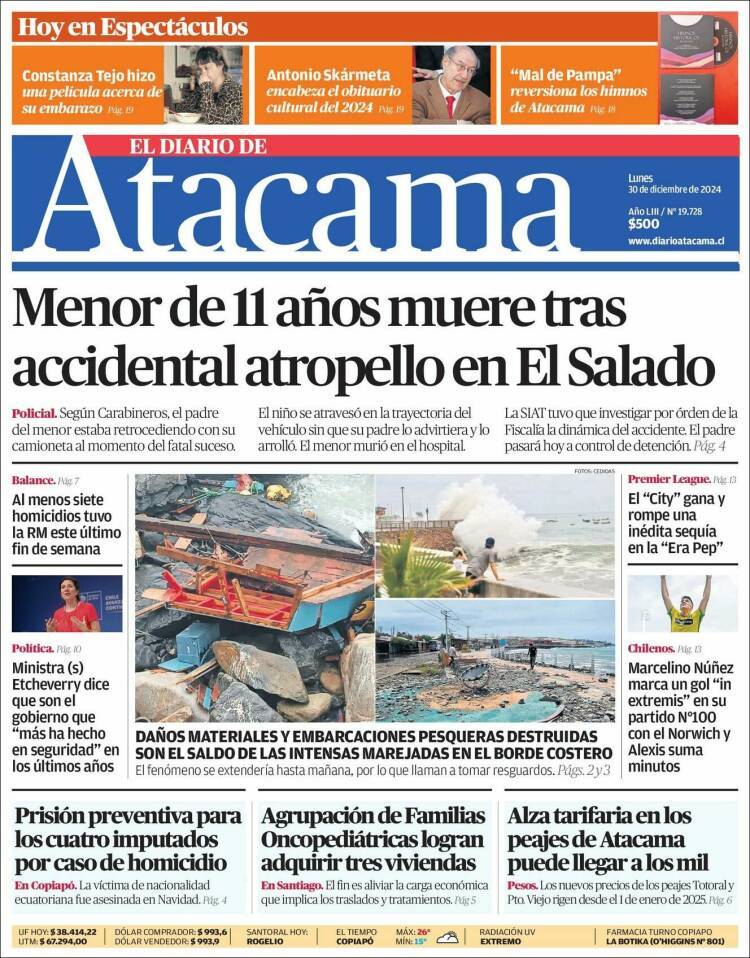 Portada de Diario de Atacama (Chile)