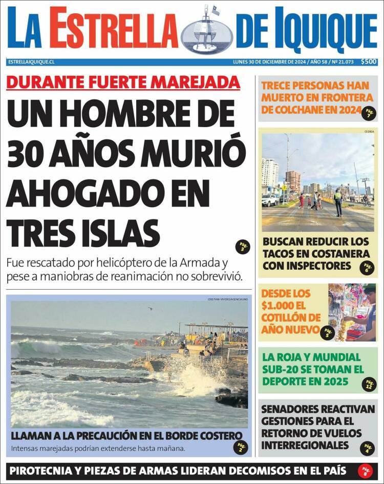 Portada de La Estrella de Iquique (Chile)