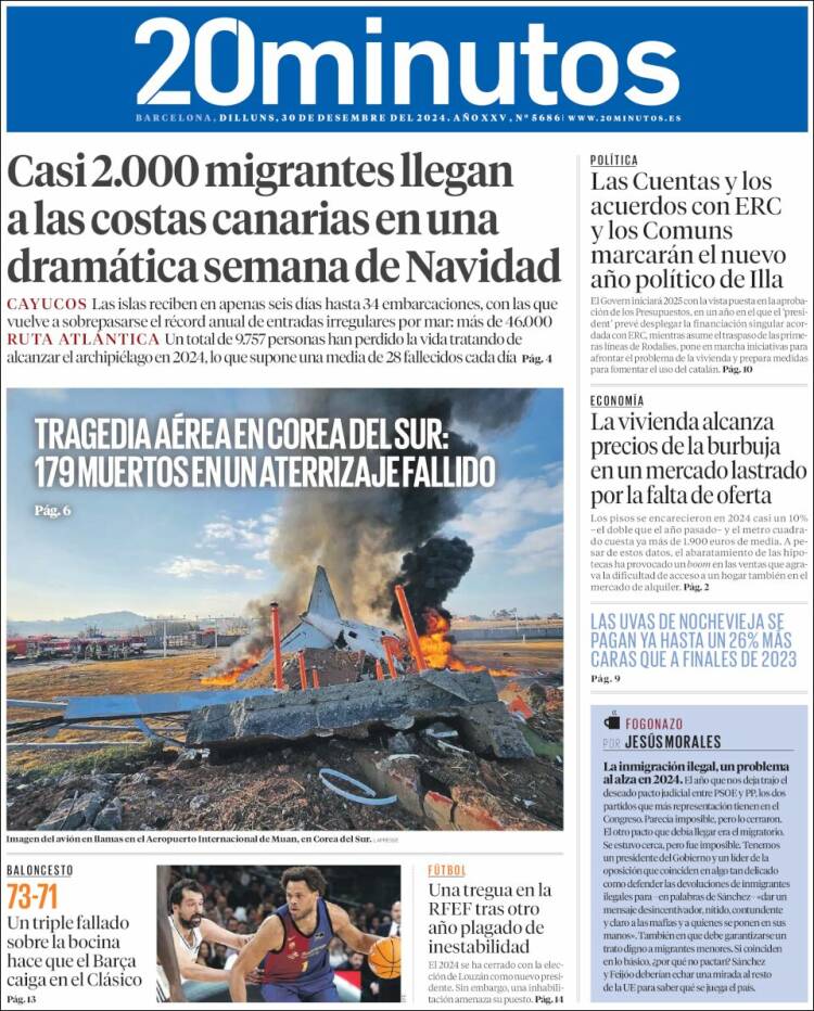 Portada de 20 Minutos - Barcelona (España)