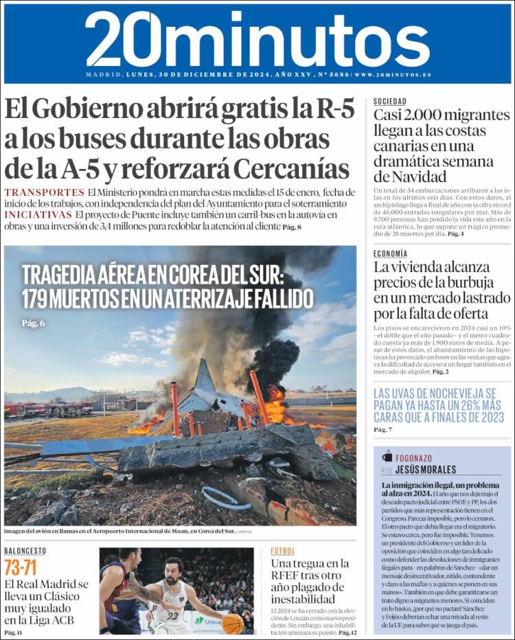 Portada de 20 Minutos - Madrid (España)