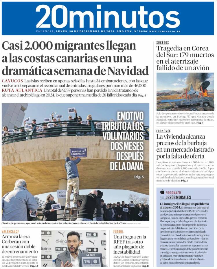 Portada de 20 Minutos - Valencia (España)