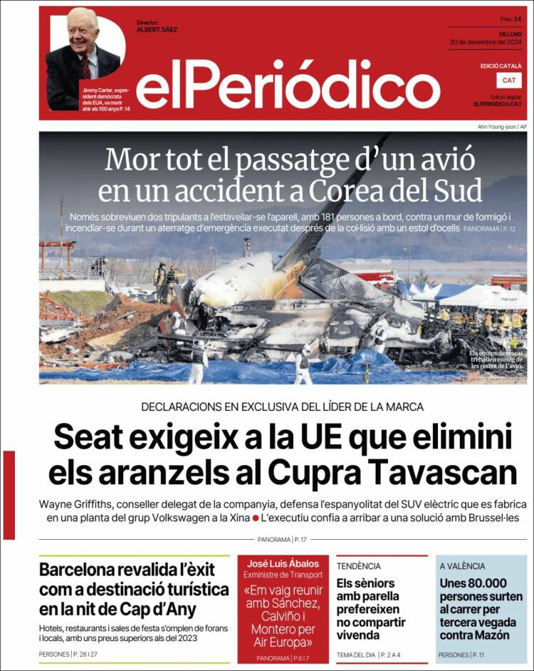 Portada de El Periódico de Catalunya (España)
