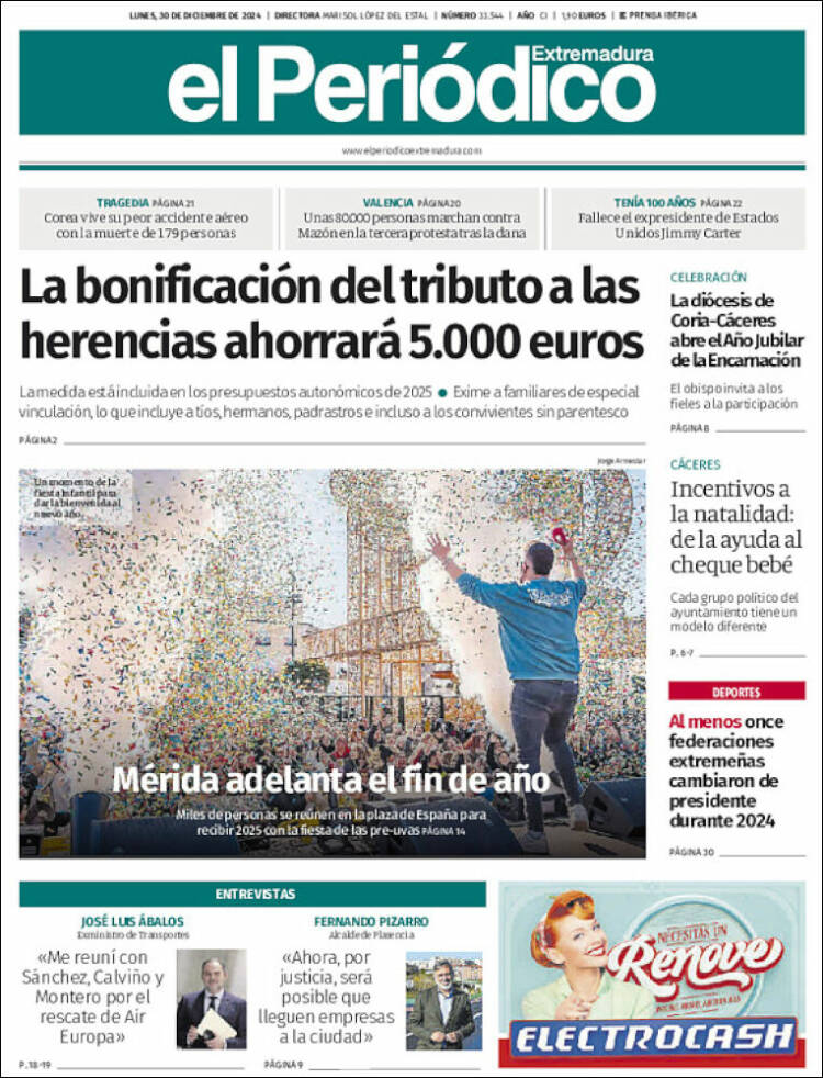Portada de El Periódico de Extremadura (España)