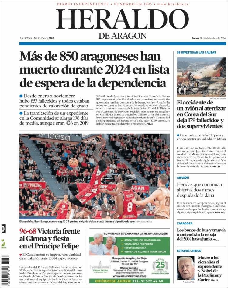 Portada de Heraldo de Aragón (España)