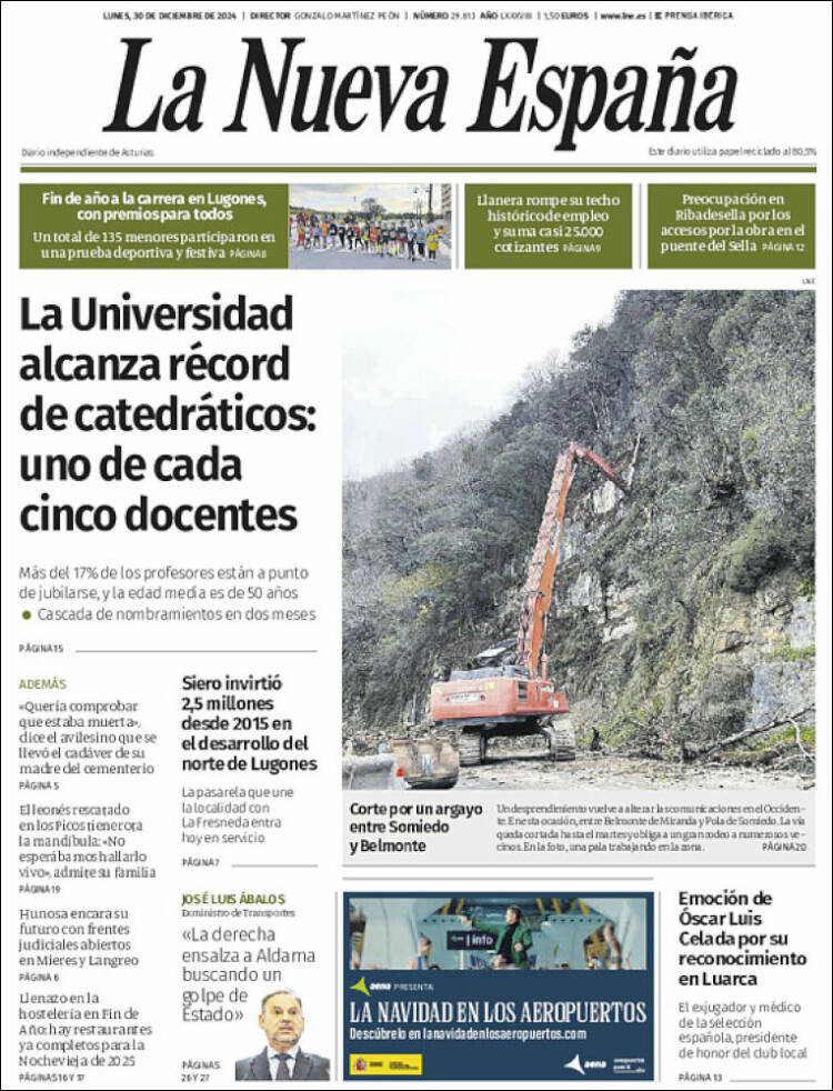 Portada de La Nueva España (España)