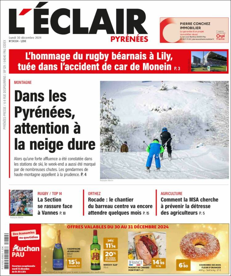 Portada de L'Eclair des Pyrénées (Francia)