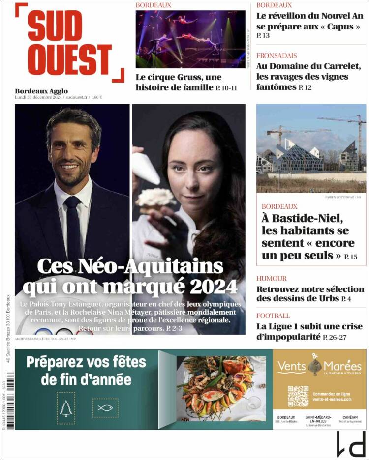 Portada de Sud Ouest (Francia)