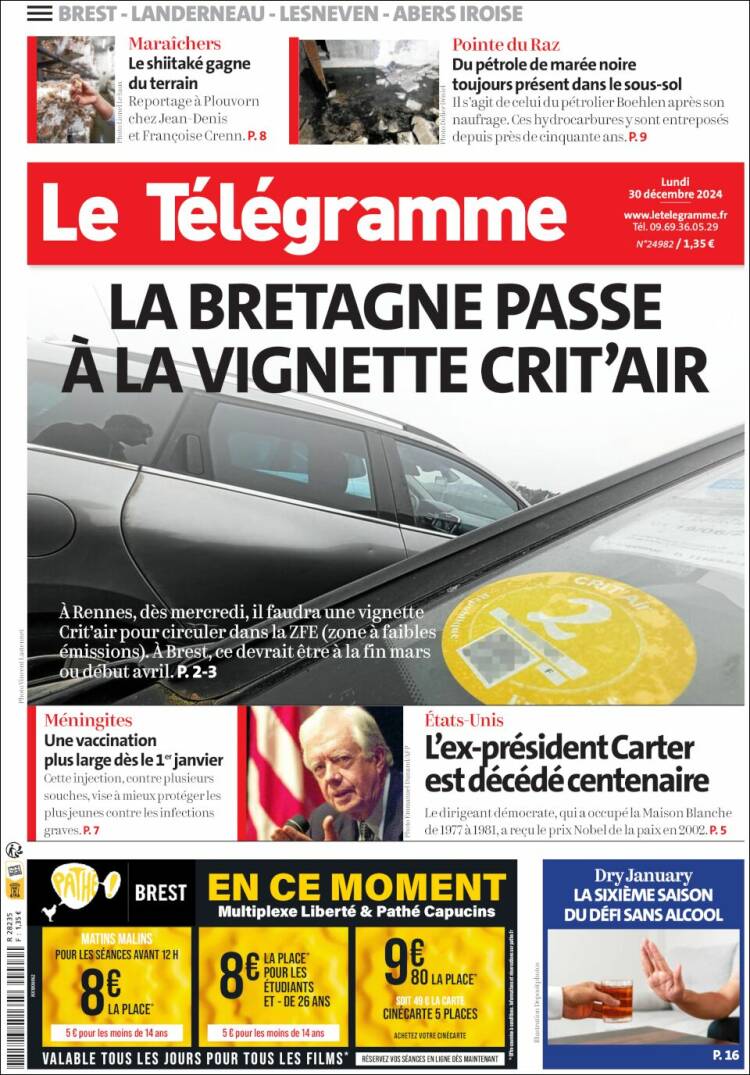 Portada de Télégramme (Francia)