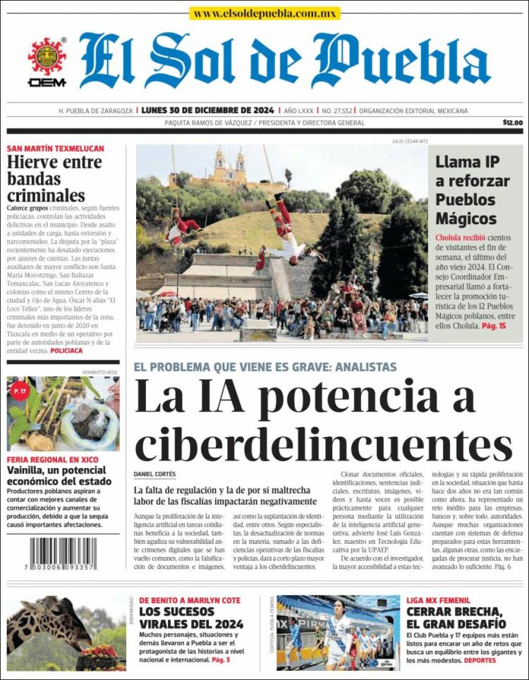 Portada de El Sol de Puebla (México)