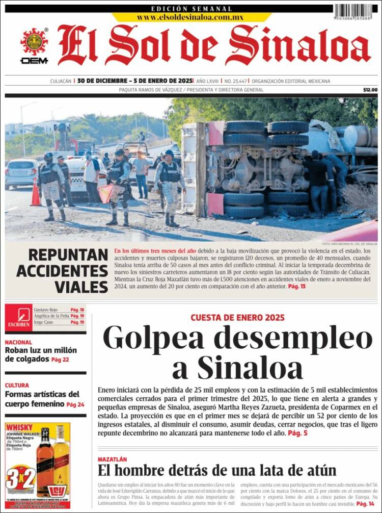 Portada de El Sol de Sinaloa (México)