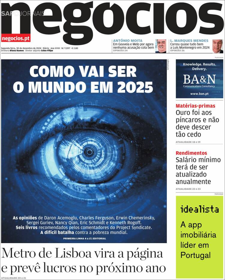 Portada de Jornal de Negócios (Portugal)