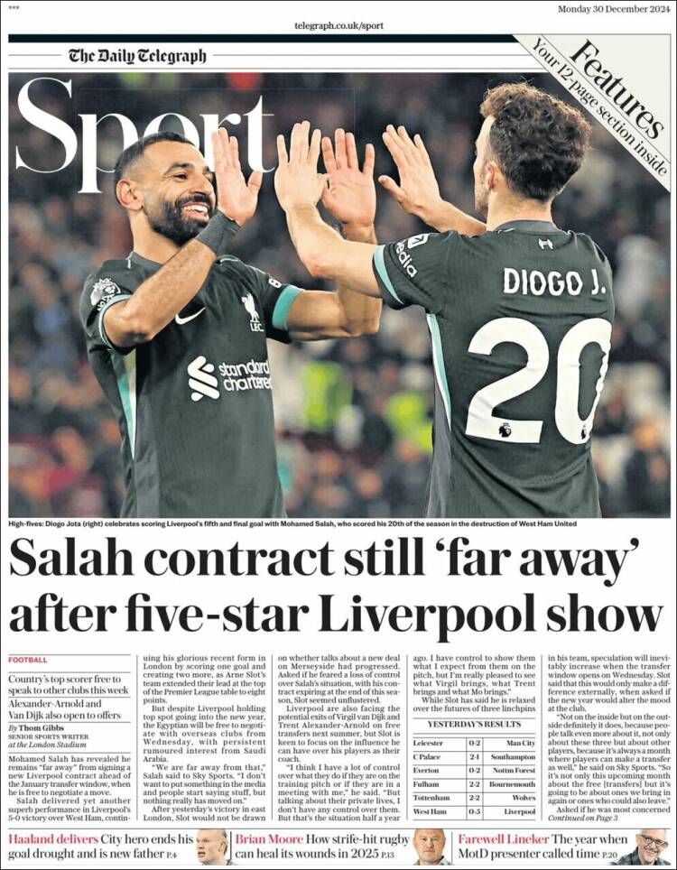 Portada de Telegraph Sport (Reino Unido)