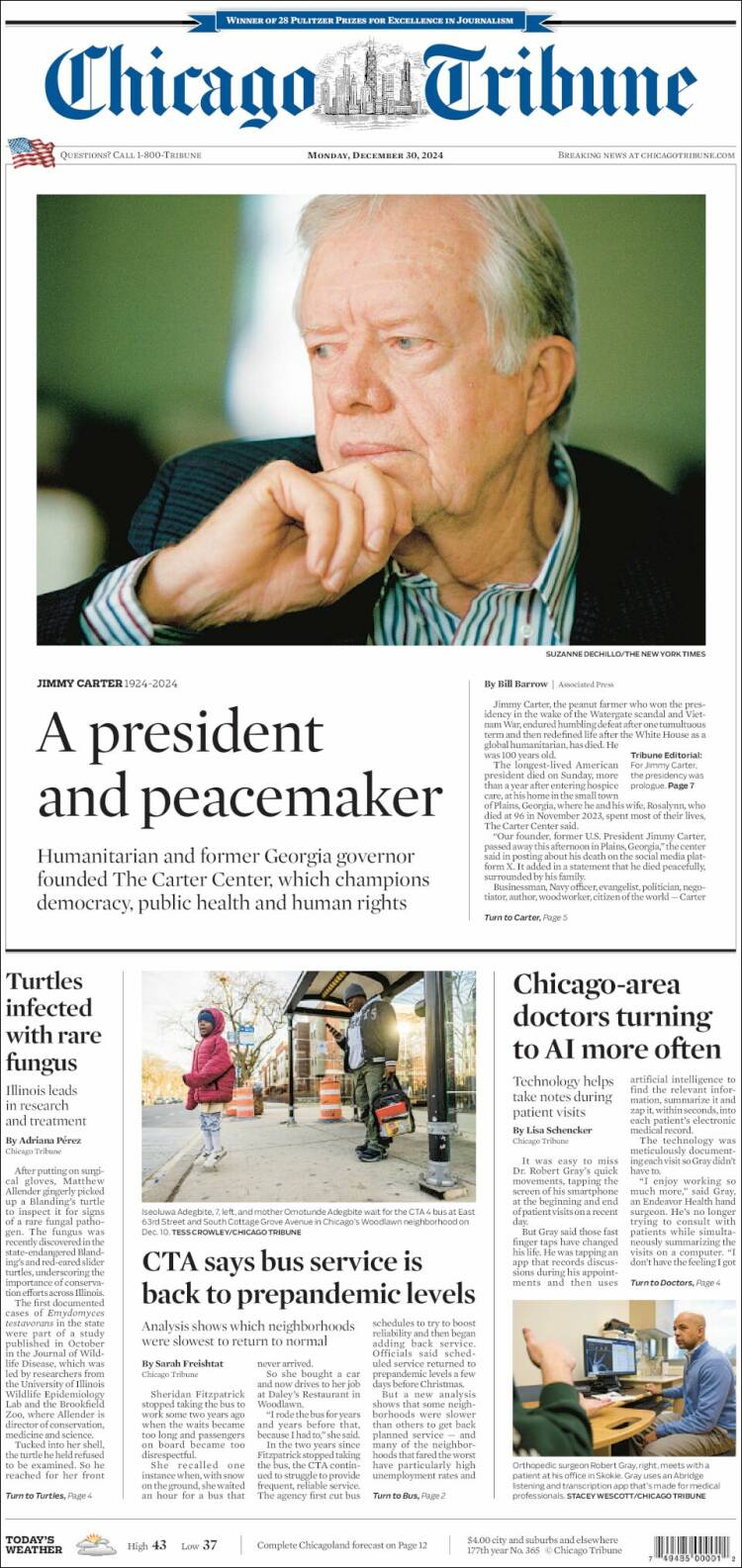 Portada de Chicago Tribune (USA)