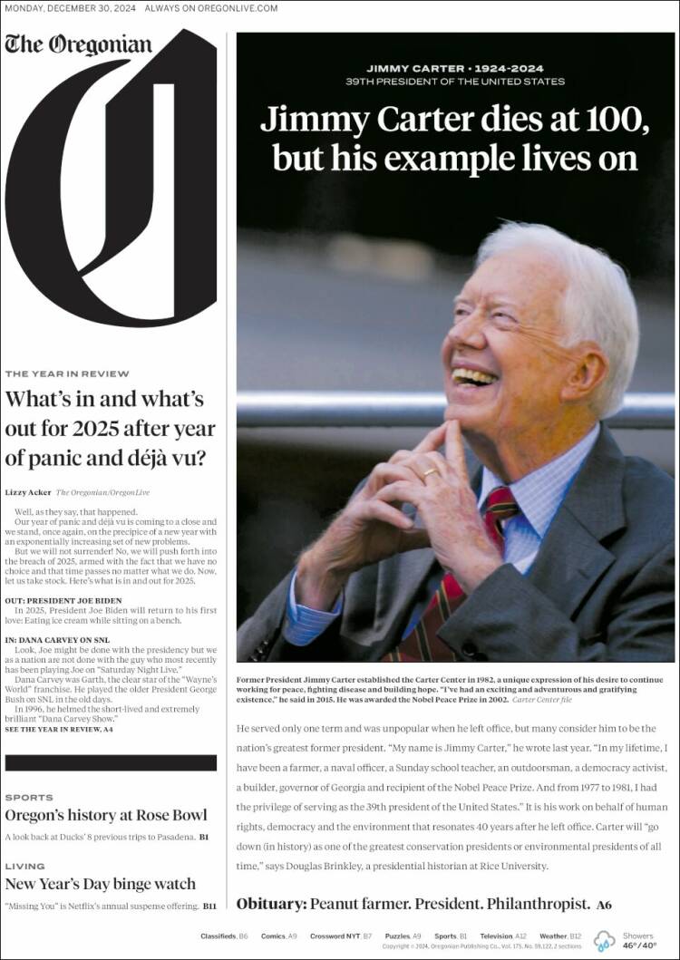 Portada de The Oregonian (USA)
