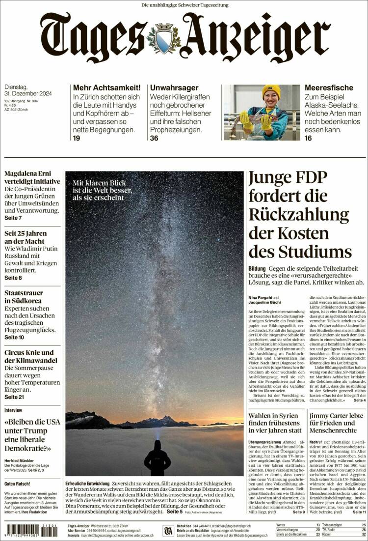 Portada de Tages-Anzeiger (Suiza)