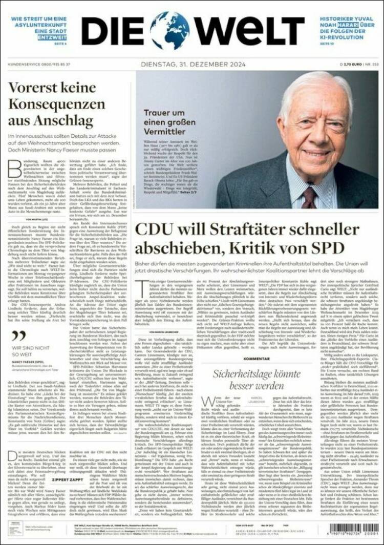 Portada de Die Welt (Alemania)