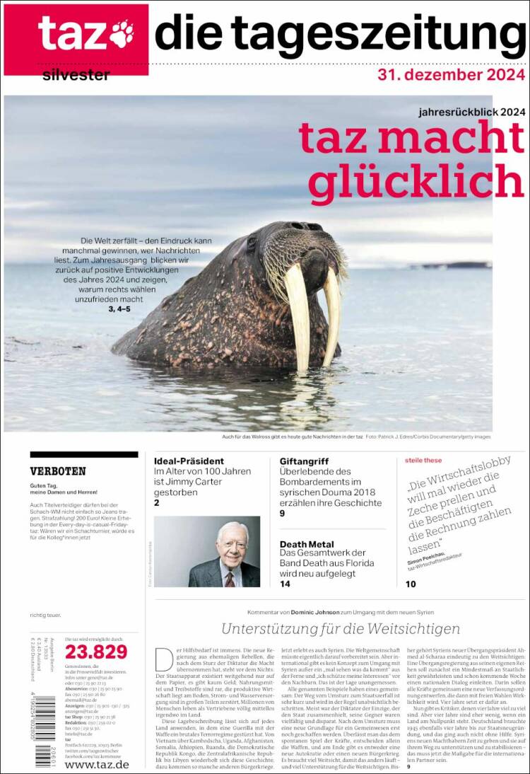 Portada de Die Tageszeitung (Alemania)