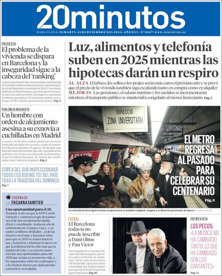 Portada de 20 Minutos - Barcelona (España)
