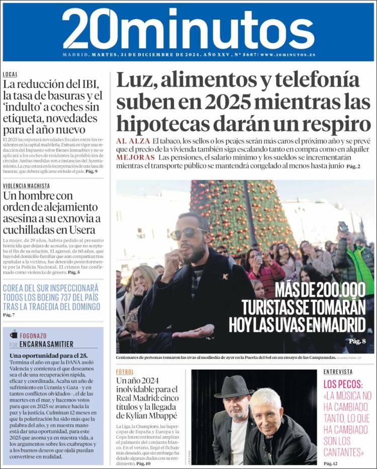 Portada de 20 Minutos - Madrid (España)