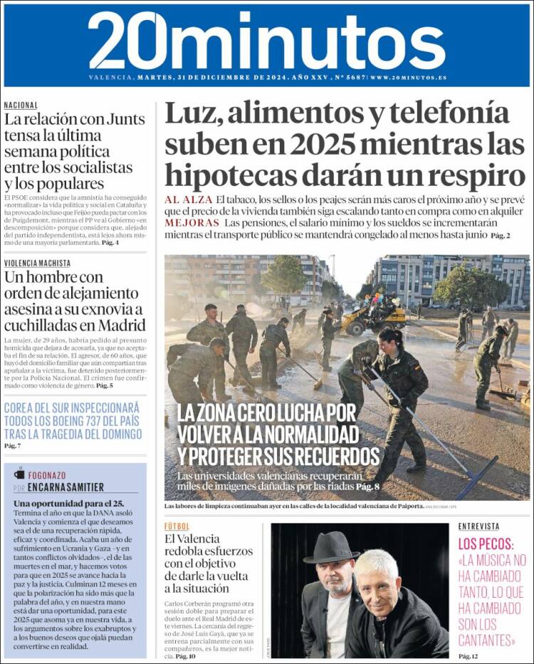 Portada de 20 Minutos - Valencia (España)