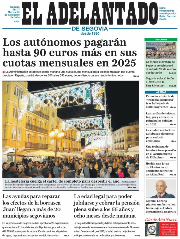 Portada de El Adelantado de Segovia (España)