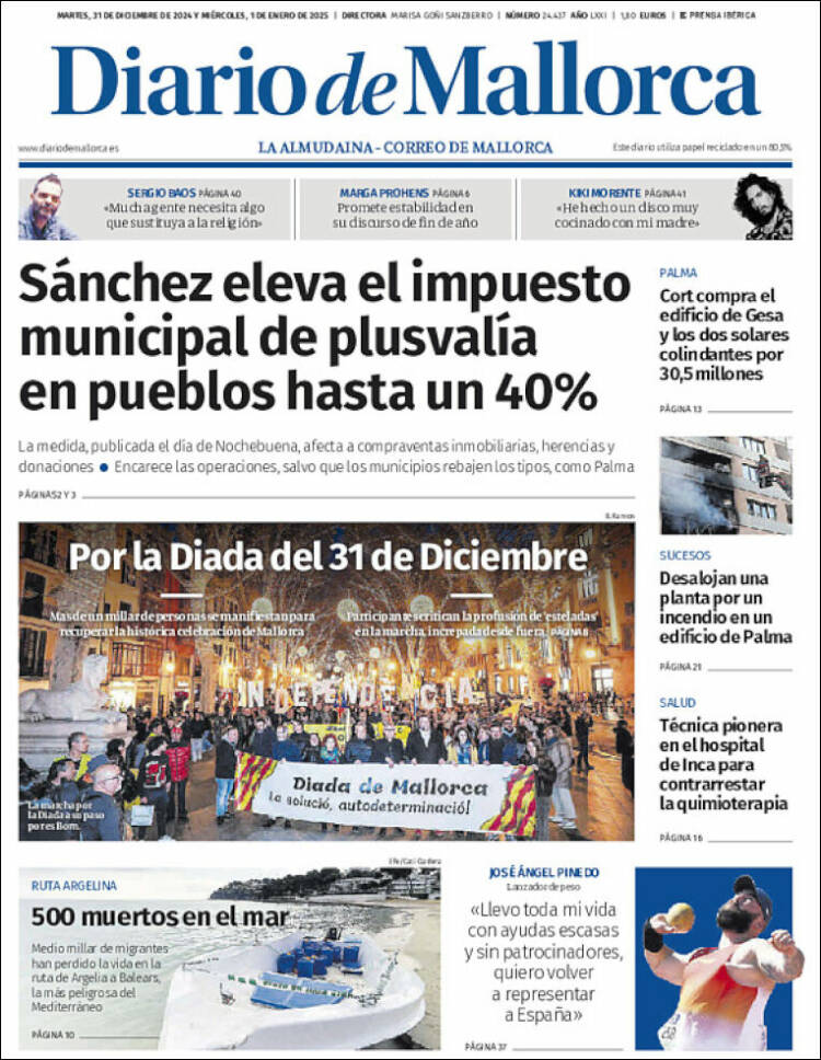 Portada de Diario de Mallorca (España)