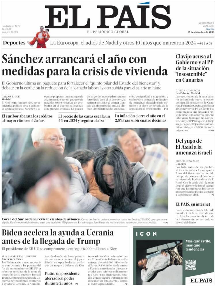 Portada de El País (España)