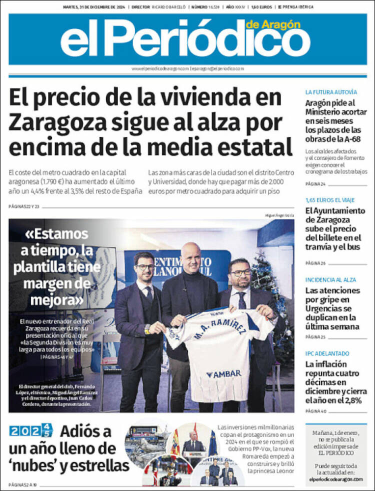 Portada de El Periódico de Aragón (España)