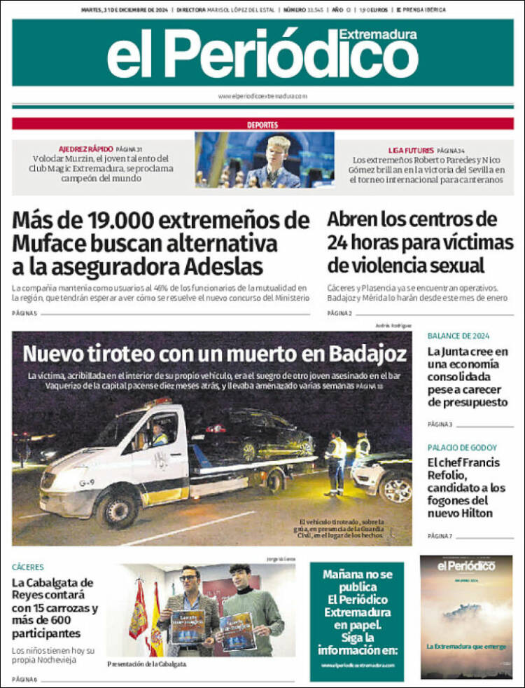 Portada de El Periódico de Extremadura (España)