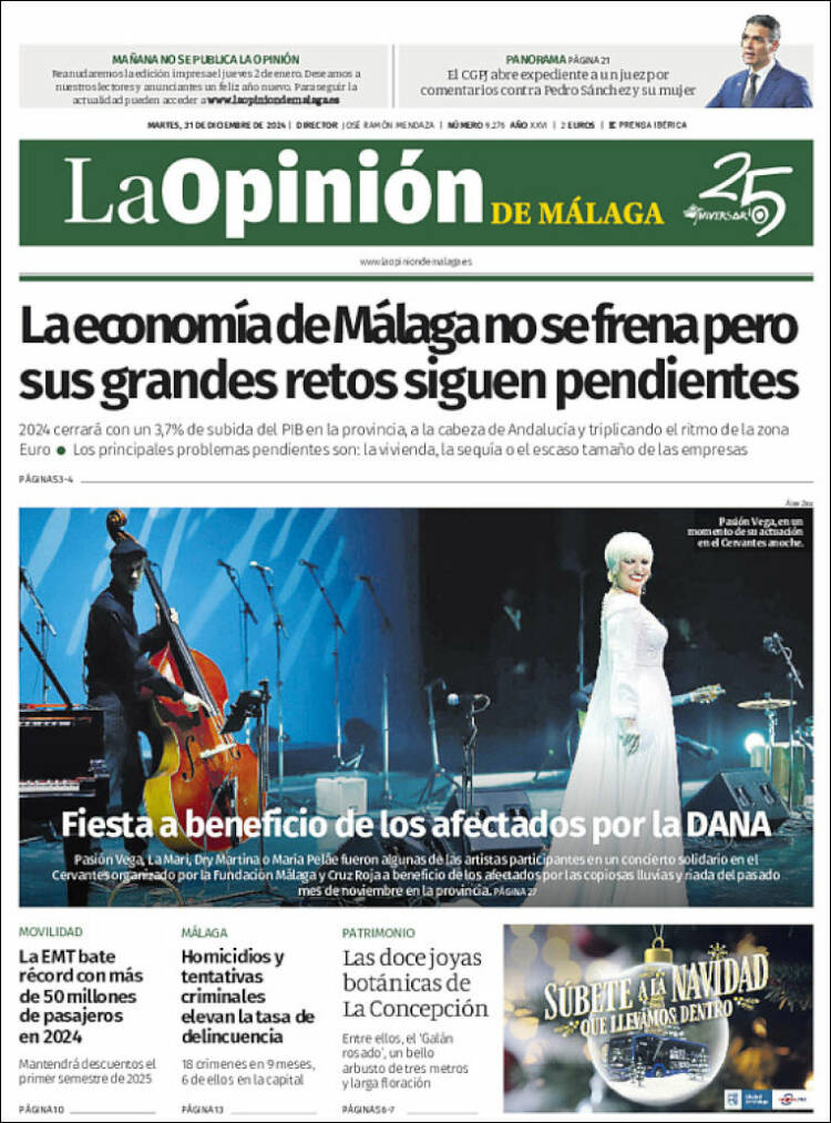 Portada de La Opinión de Málaga (España)