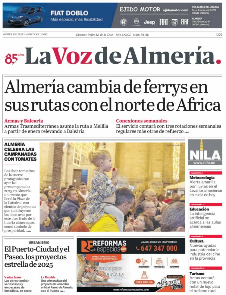 Portada de La Voz de Almería (España)