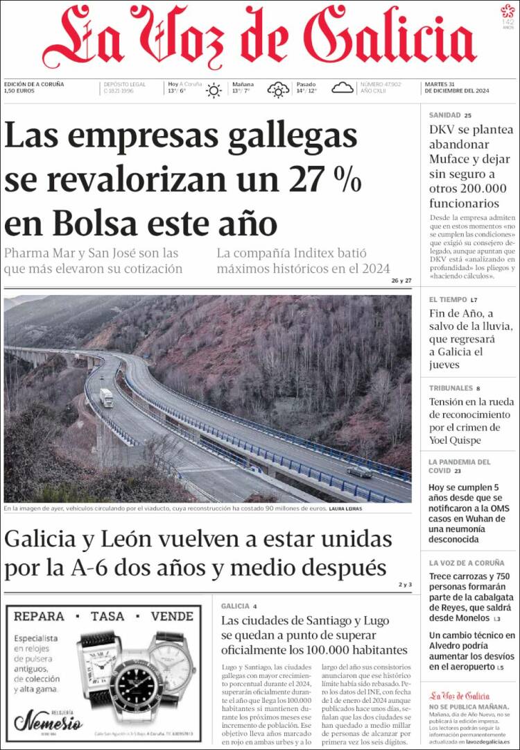 Portada de La Voz de Galicia (España)