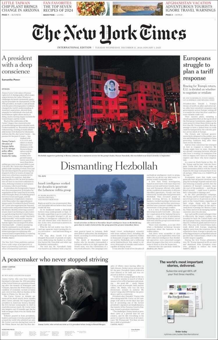 Portada de International New York Times (Europa)