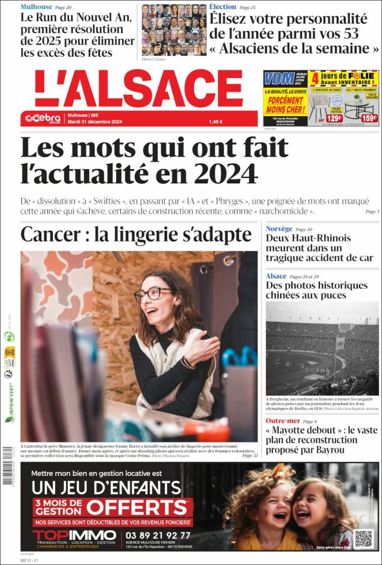 Portada de Journal L'Alsace (Francia)