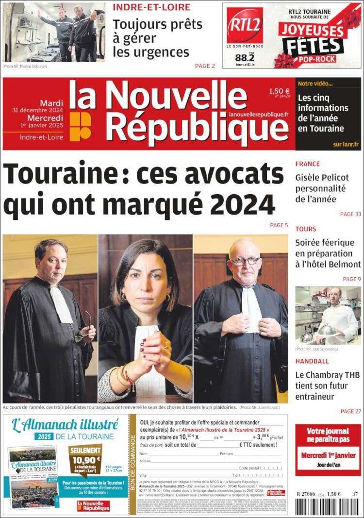 Portada de La Nouvelle Republique (Francia)