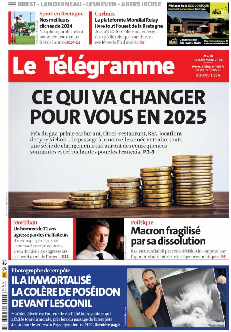 Portada de Télégramme (Francia)