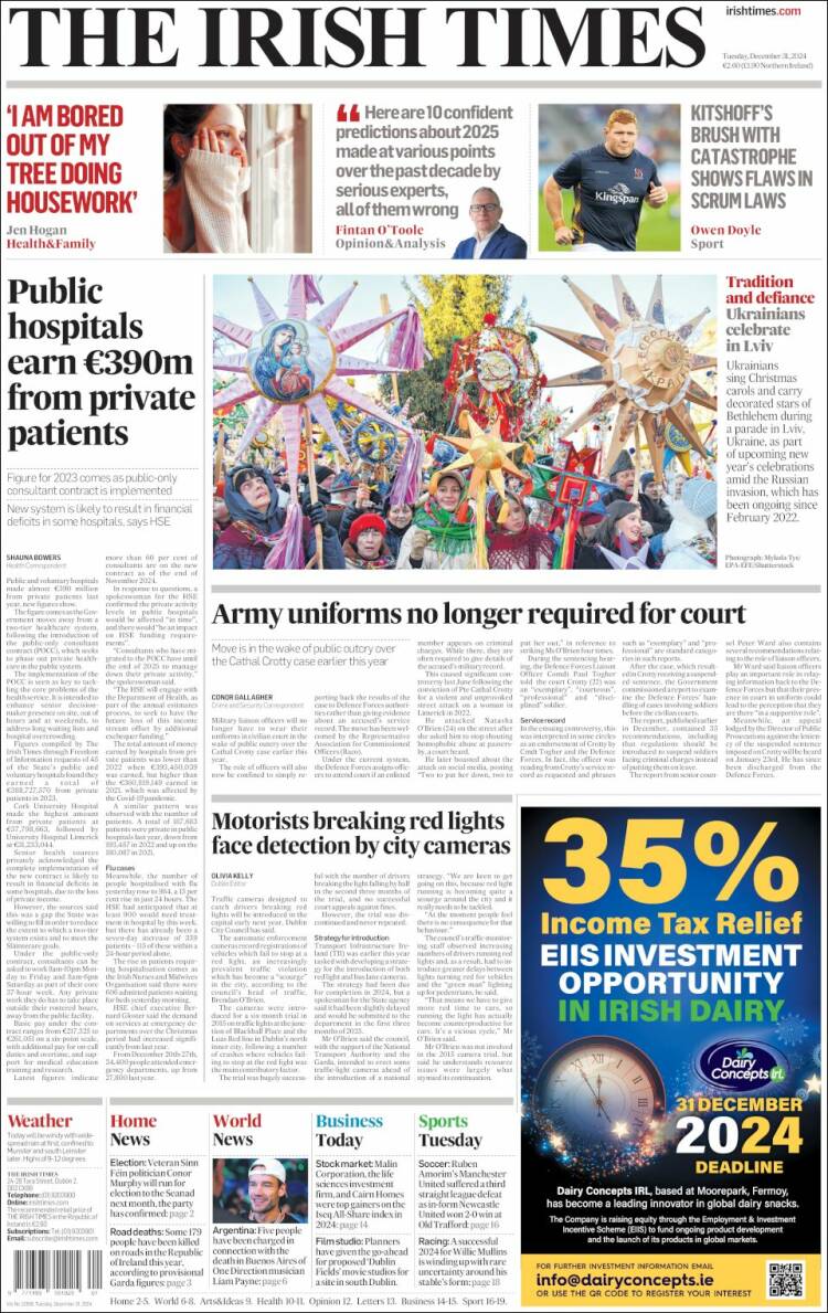 Portada de Irish Times (Irlanda)