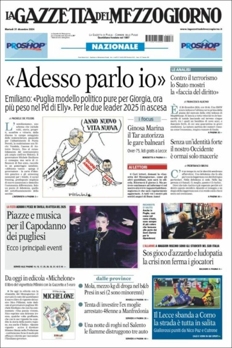 Portada de La Gazzetta del Mezzogiorno (Italia)