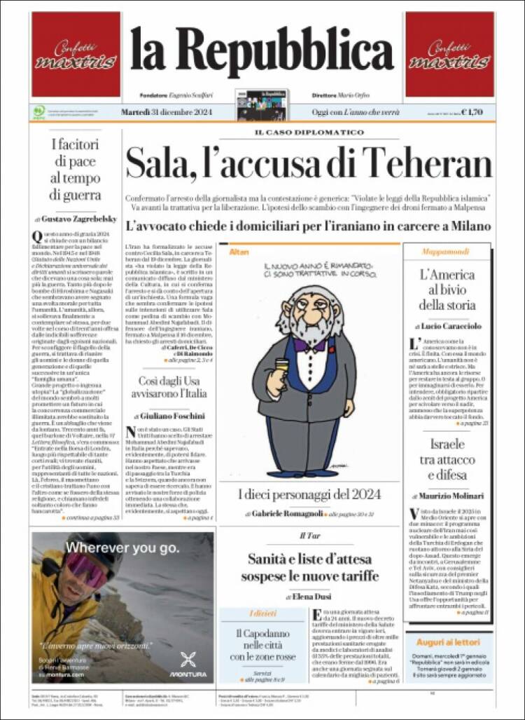 Portada de La Repubblica (Italia)