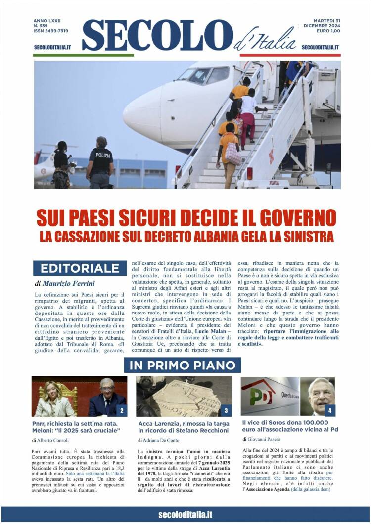 Portada de Secolo d'Italia (Italia)