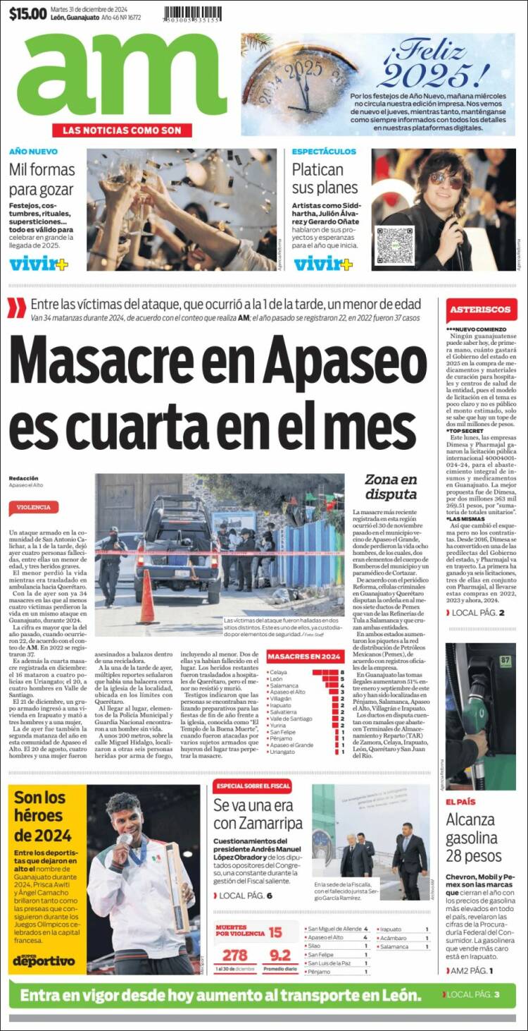 Periódico Al Día A.M. (México). Periódicos de México. Edición de martes ...