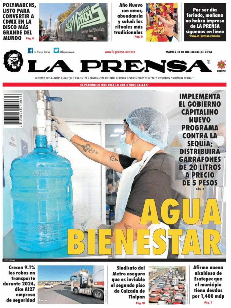 Portada de La Prensa (Mexique)